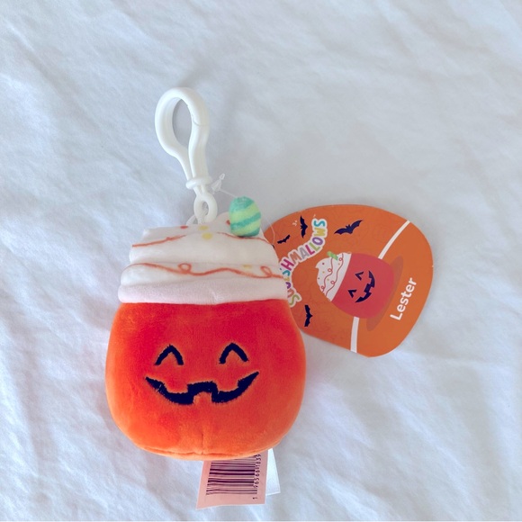 NWT-Squishmallow Lester the pumpkin spice latte clip on - Picture 1 of 3